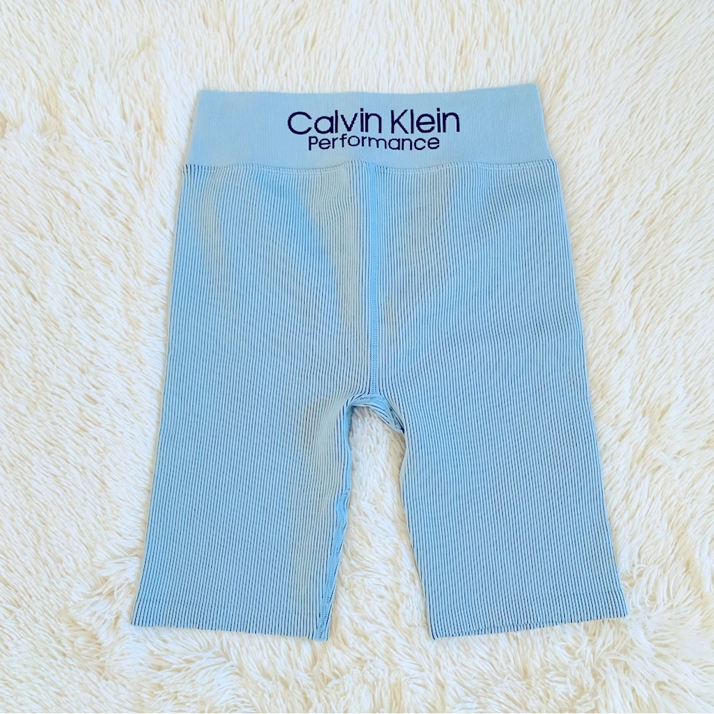 Calvin Klein Performance Striped Blue Active Shorts Leggings, M, New